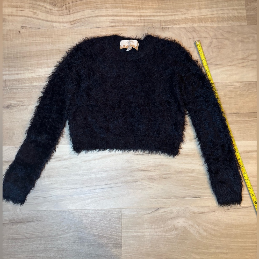 Black Fuzzy Cropped Sweater Women SMALL